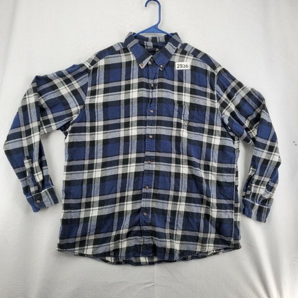 Chaps Shirt Men's Long Sleeve Flannel Button Up Collared Plaid Blue 2XL - Picture 12 of 12